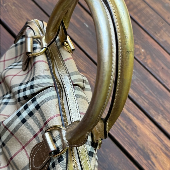 Burberry Haymarket Check Pattern Metallic Handle Thornley Satchel Bowling Bag - Picture 5 of 16